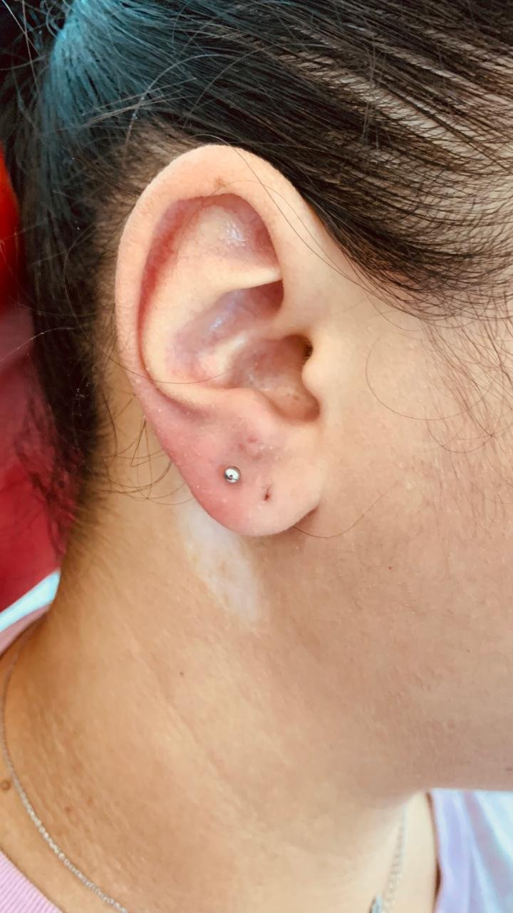 Trabalho de piercing do estúdio Paulinho Tattoo